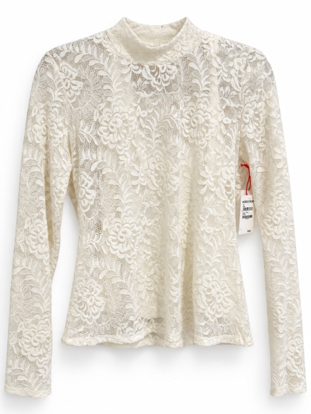 Open Edit Ivory Floral Lace Mock Neck Long Sleeve Top NWT M